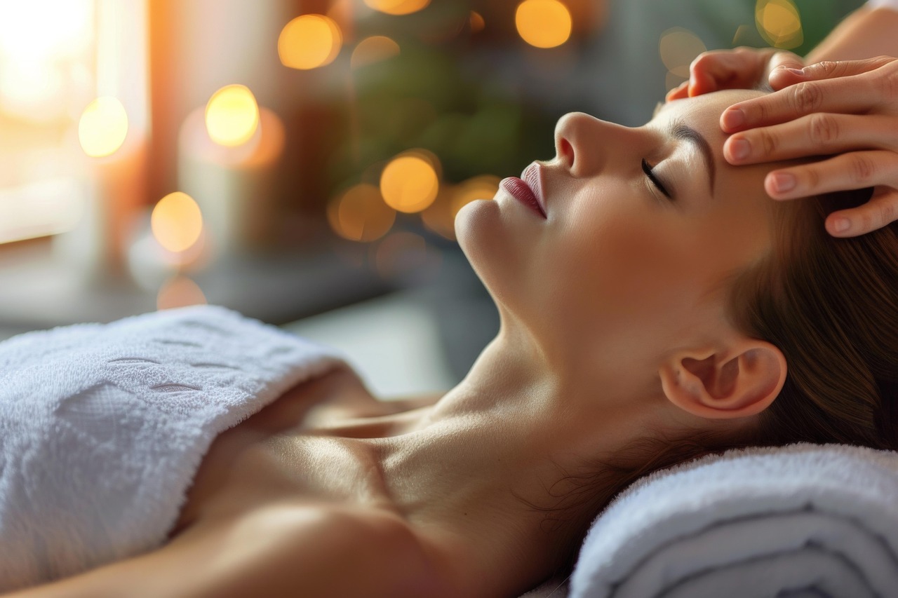 main massant la tête d'une personne allongée